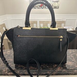 Henri Bendel Gotham Suede Blocked Black Leather Satchel Crossbody bag